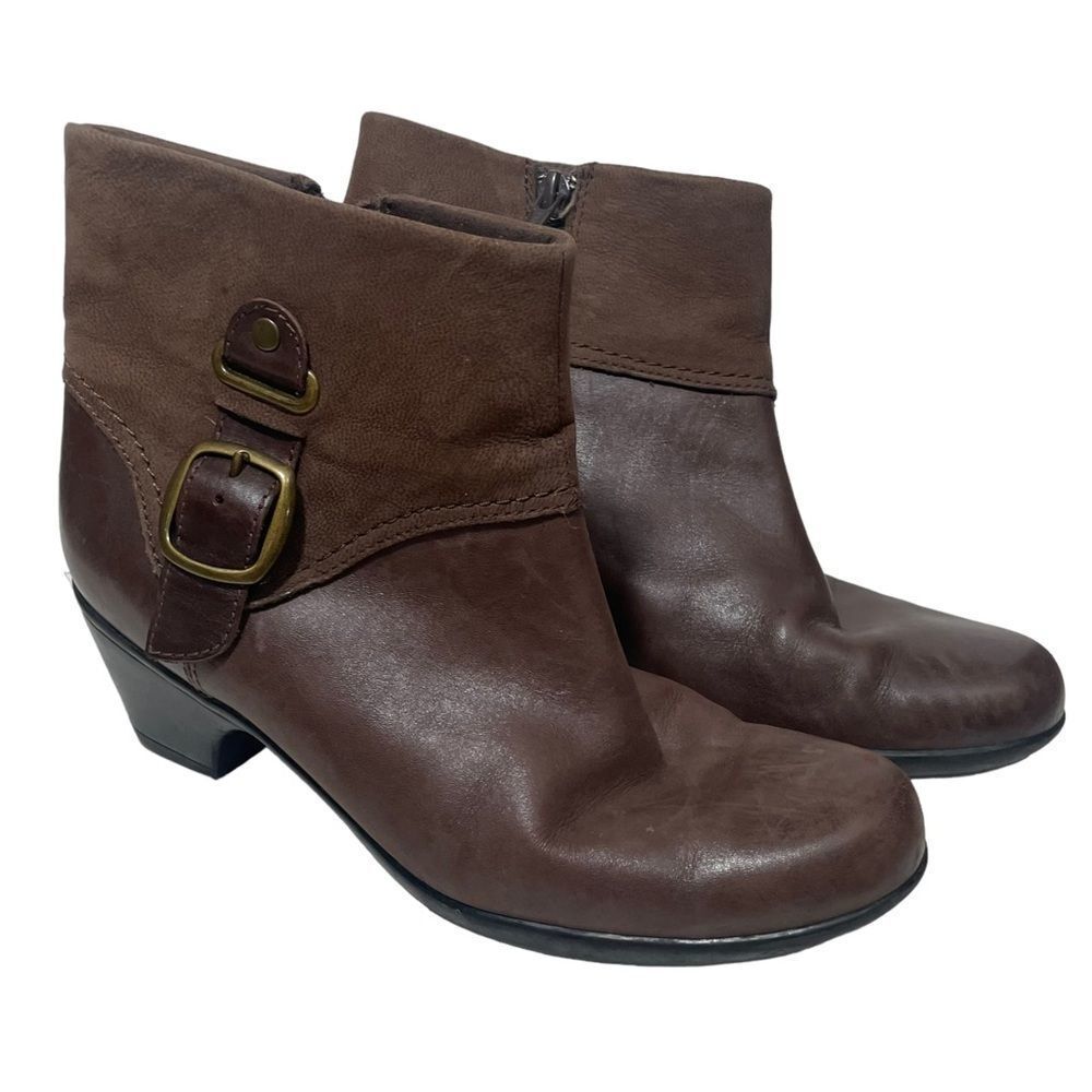 Clarks Brown Leather Heeled Ankle Booties